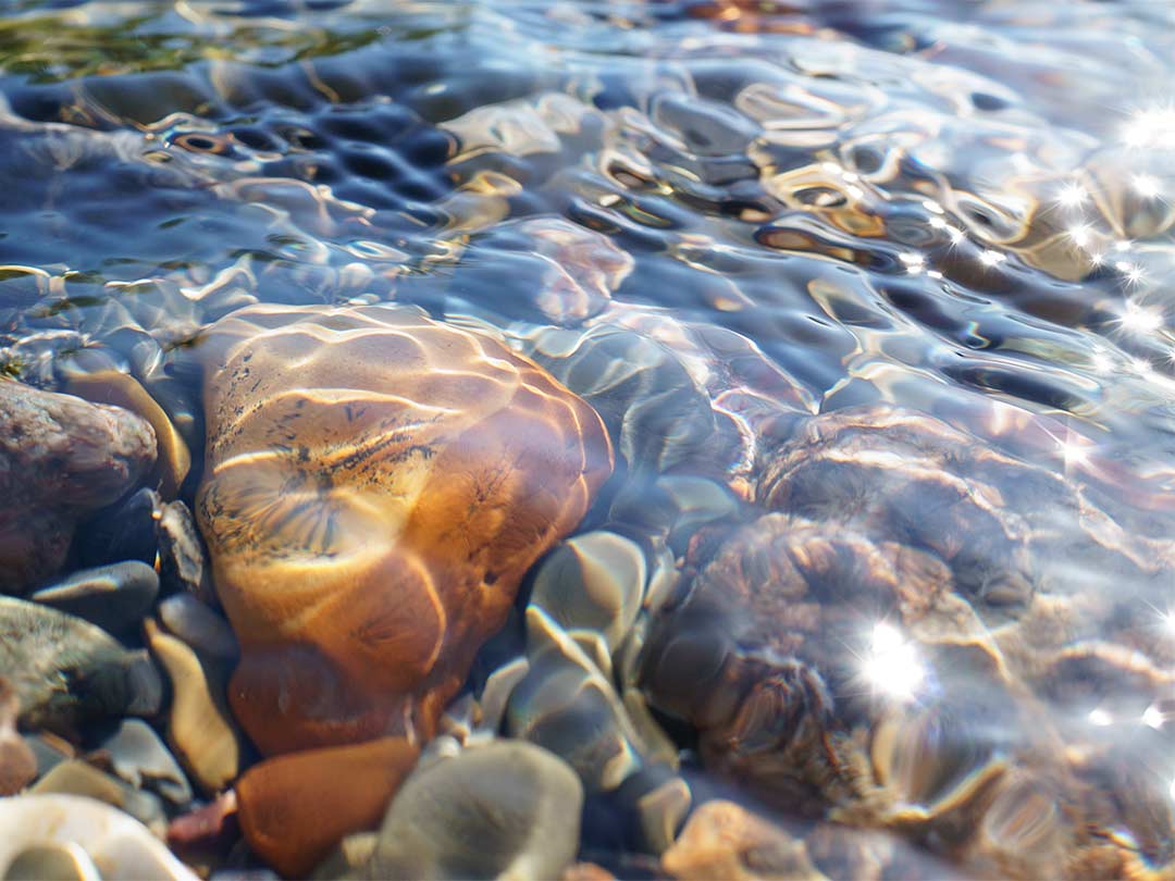 Sunlit rocks and water in shallow stream